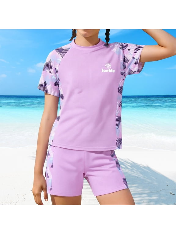 3-14 Years Toddler Kids Teen Girls Short Sleeve One-Piece Swimsuit Quick Dry Beach Swimwear Summer Bathing Suit