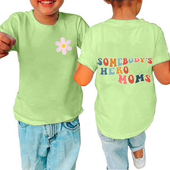 Odeerbi 3-14Y Teen Boys Girls Solid Color Cotton T-shirt Summer Toddler Comfortable Solid Color Print Short Sleeve Cotton Tops Baby Clothes Green