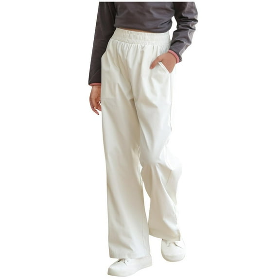 Odeerbi 3-15 Years Teen Boys Girls Wide Leg Pants Summer Casual Elastic Waisted Solid Color Straight Leg Pants
