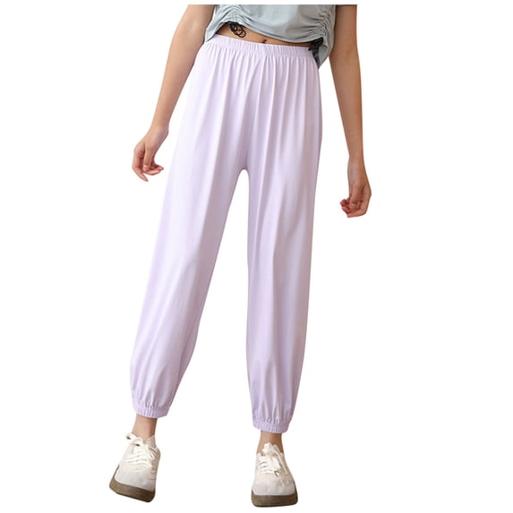Odeerbi 3-15 Years Teen Girls Ice Silk Sweatpants Summer Workout Athletic Sports Jogger Pants Solid Color Casual Comfortable Joggers