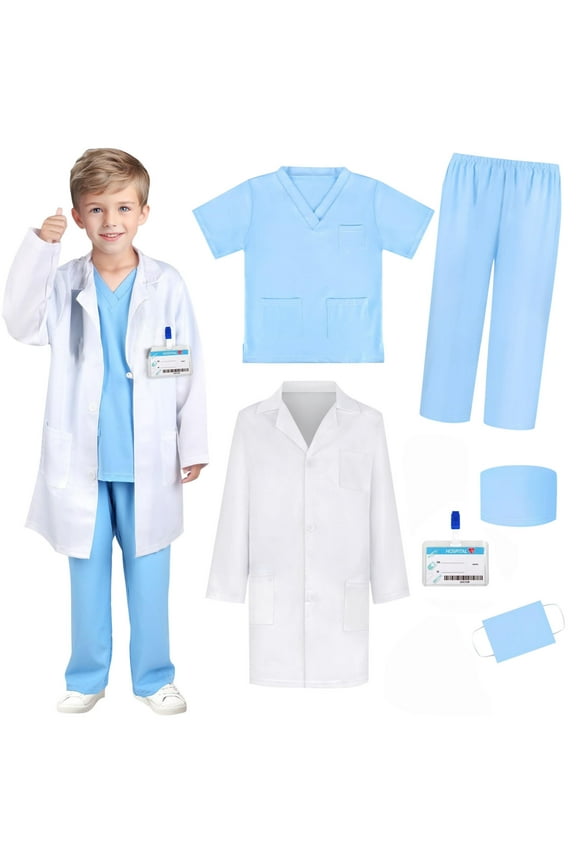 3-15 Years Toddler Boys Girls Scrubs Set Stage Performance Outfits Children's 100 Days of School White Coat Dress Up Nurse Uniform Little Gown Set Toddler Boys Girls Clothes
