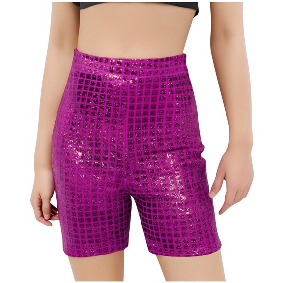 Odeerbi 3-16 Years Kids Boys Girls Metallic Sequin Sparkly Bike Shorts Sport Atletic Dance Shorts Stage Performance Outfits Summer Shorts
