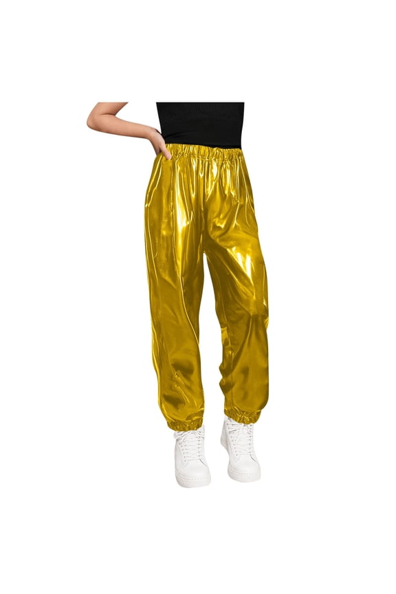 3-16 Years Kids Boys Girls Metallic Shiny Sparkly Dance Pants Workout Athletic Sports Jogger Pants Performance Clothes Elastic Waist Joggers