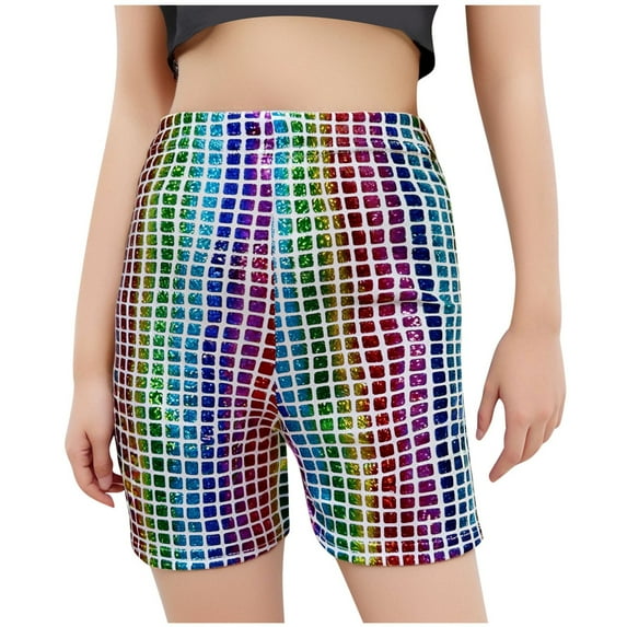 Odeerbi 3-16 Years Toddler Boys Girls Metallic Sequin Sparkly Bike Shorts Sport Atletic Dance Shorts Stage Performance Outfits Summer Shorts