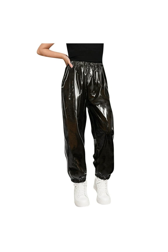 3-16 Years Toddler Boys Girls Metallic Shiny Sparkly Dance Pants Workout Athletic Sports Jogger Pants Performance Clothes Elastic Waist Joggers