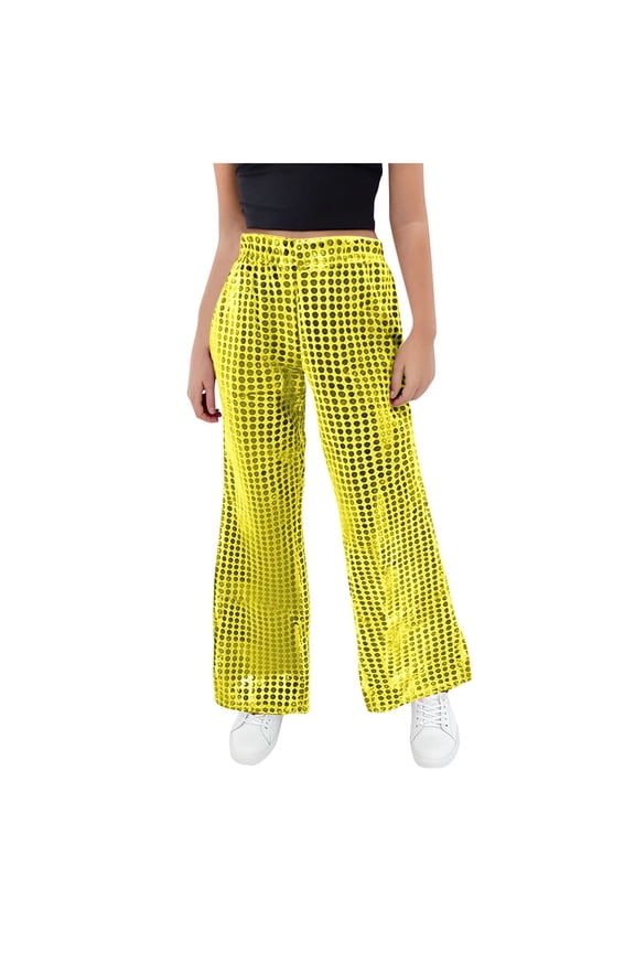 3-16 Years Toddler Boys Girls Sequin Flared Pants Bell Bottom Trousers Solid Color Polka Sparkly Pants