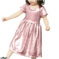 thumbnail image 1 of Odeerbi 3-8 Year Toddler Girls Summer Sparkly Sequin Dress Cute Party Birthday Dresses Fashion Solid Color Zipper Short Sleeve Dress Toddler Girls Clothes, 1 of 6
