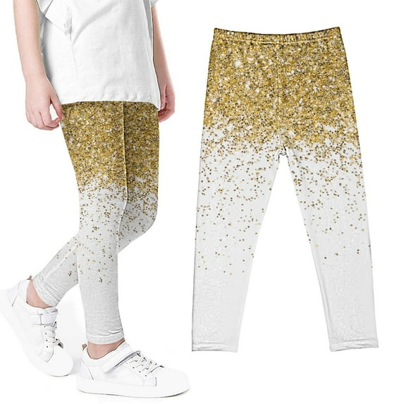 Odeerbi 3-8 Years Kids Girls Leggings Sparkly Print Stretchy Tights Compression Pants Summer High Waist Soft Pantyhose
