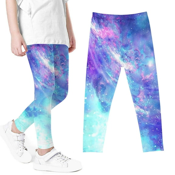Odeerbi 3-8 Years Kids Girls Leggings Starry Sky Print Stretchy Tights Compression Pants Summer Starlit High Waist Soft Pantyhose