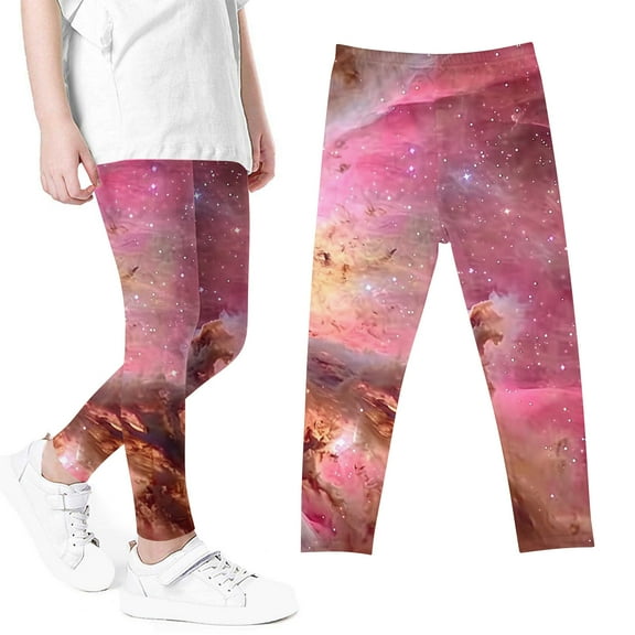 Odeerbi 3-8 Years Kids Girls Leggings Starry Sky Print Stretchy Tights Compression Pants Summer Starlit High Waist Soft Pantyhose
