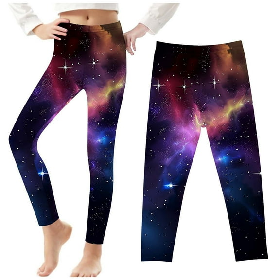 Odeerbi 3-8 Years Kids Girls Leggings Starry Sky Print Stretchy Tights Compression Pants Summer Starlit High Waist Soft Pantyhose