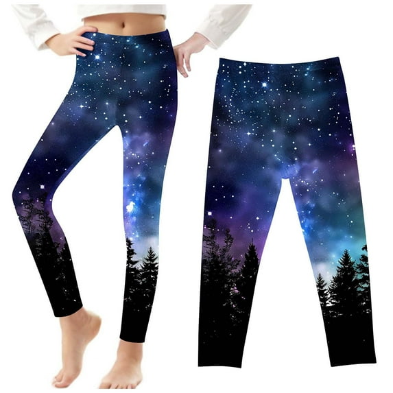 Odeerbi 3-8 Years Kids Girls Leggings Starry Sky Print Stretchy Tights Compression Pants Summer Starlit High Waist Soft Pantyhose