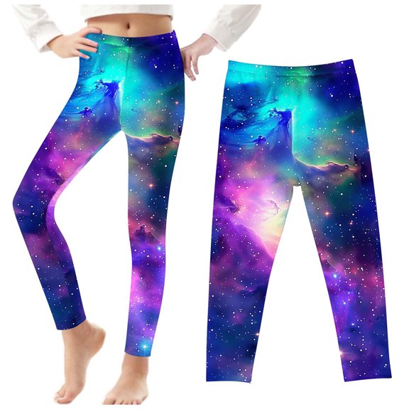 Odeerbi 3-8 Years Kids Girls Leggings Starry Sky Print Stretchy Tights Compression Pants Summer Starlit High Waist Soft Pantyhose