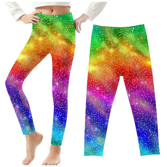 Odeerbi 3-8 Years Kids Girls Leggings Starry Sky Print Stretchy Tights Compression Pants Summer Starlit High Waist Soft Pantyhose