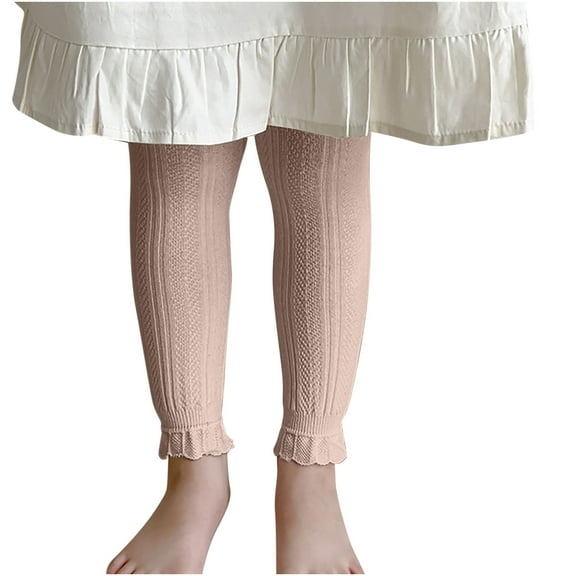 Odeerbi 3-8 Years Kids Girls Rib Knit Leggings Ruffle Stretchy Tights Compression Pants Winter Elastic Warm Pantyhose Bottom Socks Pants
