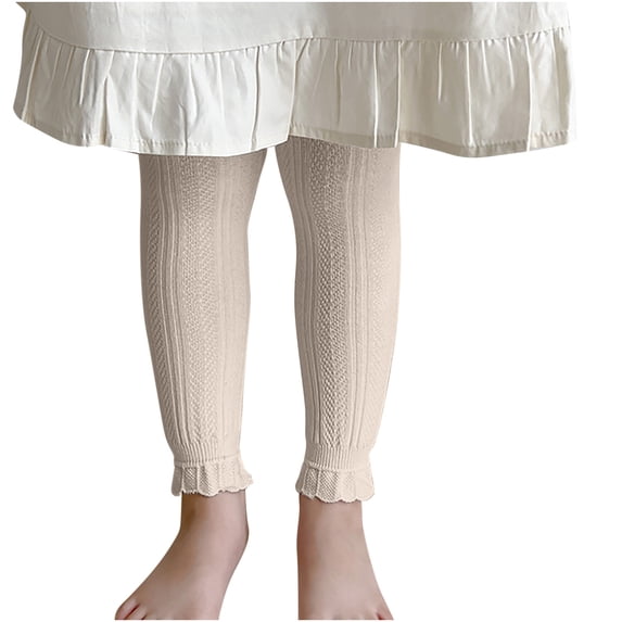 Odeerbi 3-8 Years Kids Girls Rib Knit Leggings Ruffle Stretchy Tights Compression Pants Winter Elastic Warm Pantyhose Bottom Socks Pants