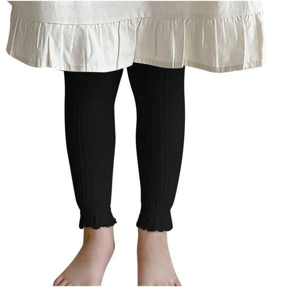 Odeerbi 3-8 Years Kids Girls Rib Knit Leggings Ruffle Stretchy Tights Compression Pants Winter Elastic Warm Pantyhose Bottom Socks Pants
