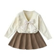 thumbnail image 1 of Odeerbi 3-8 Years Kids Girls Winter Outfits Long Sleeve Cardigan Sweater with Pleated Skirt Two-piece Set Bow Tie Knitted Short Skirt Set Kids Girls Clothes, 1 of 5