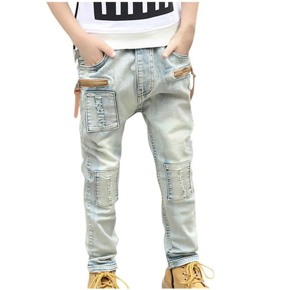 Odeerbi 3-8 Years Toddler Boys Retro Ripped Jeans Cute Slim Denim Pants Handsome Loose Casual Outerwear Cowboy Pants