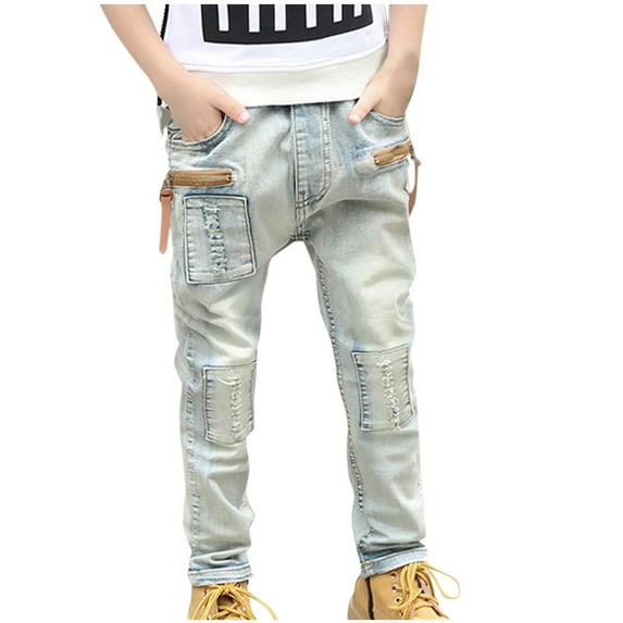 Odeerbi 3-8 Years Toddler Boys Retro Ripped Jeans Cute Slim Denim Pants Handsome Loose Casual Outerwear Cowboy Pants