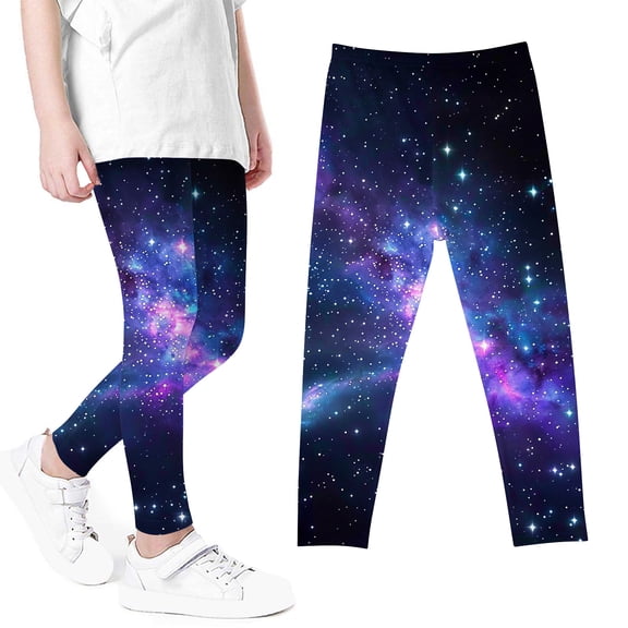Odeerbi 3-8 Years Toddler Girls Leggings Starry Sky Print Stretchy Tights Compression Pants Summer Starlit High Waist Soft Pantyhose