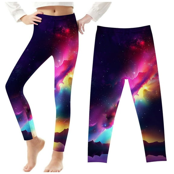 Odeerbi 3-8 Years Toddler Girls Leggings Starry Sky Print Stretchy Tights Compression Pants Summer Starlit High Waist Soft Pantyhose