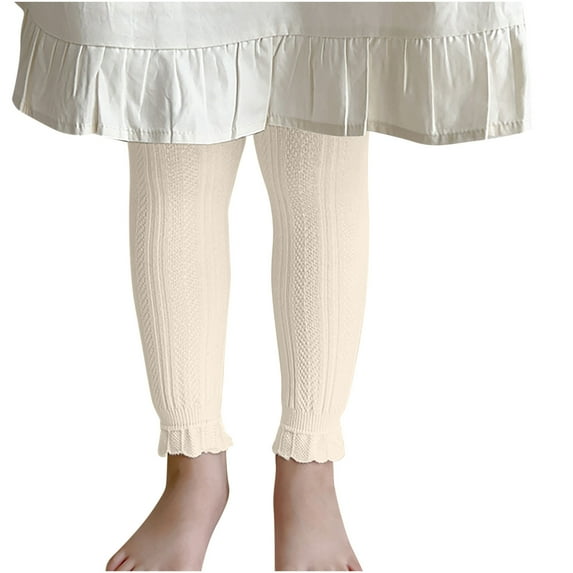 Odeerbi 3-8 Years Toddler Girls Rib Knit Leggings Ruffle Stretchy Tights Compression Pants Winter Elastic Warm Pantyhose Bottom Socks Pants