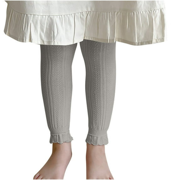 Odeerbi 3-8 Years Toddler Girls Rib Knit Leggings Ruffle Stretchy Tights Compression Pants Winter Elastic Warm Pantyhose Bottom Socks Pants