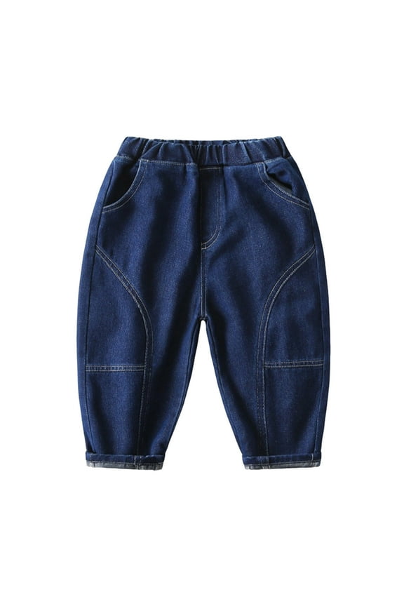 3-9 Years Kids Boys Jeans Cute Denim Pants Sports Casual Elastic Waist Cowboy Pants with Pocket