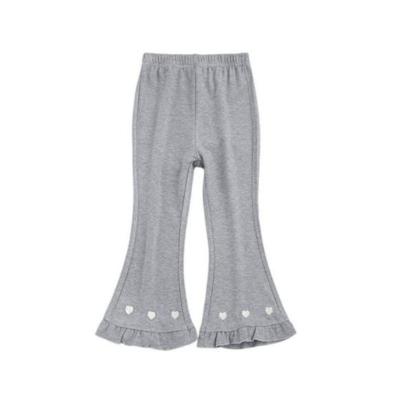 Odeerbi 3-9 Years Kids Girls Cotton Flared Pants Ruffle Bell Bottom Trousers Embroidered Casual Long Pants