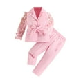 thumbnail image 1 of Odeerbi 3-9 Years Kids Girls Suits Cotton Outfits Tulle Long Sleeve Blazer Jacket with Dress Pants Set Solid Color Knot Notched Lapel Suit Jacket Long Pants Set Kids Girls Clothes, 1 of 5