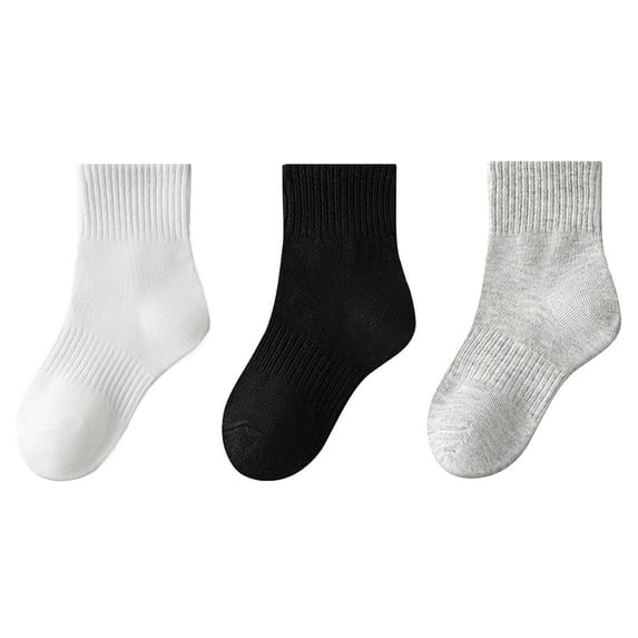 Odeerbi 3 PCS Cotton Running Socks for Kids Boys Girls Breathable Crew Socks Children's Student Solid Color Mid Length Tube Socks Sports Socks