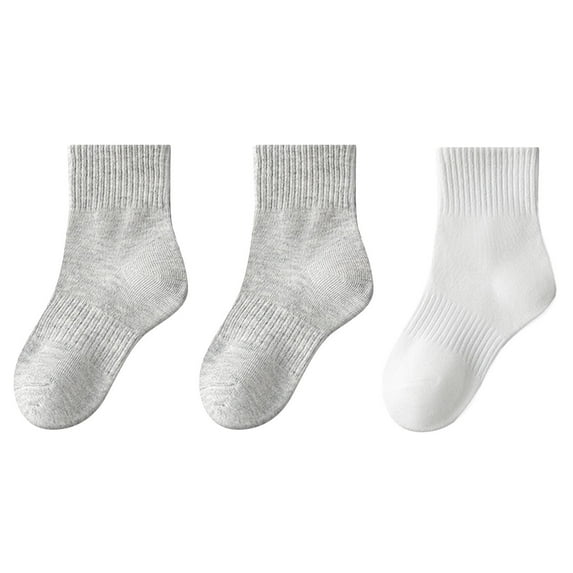 Odeerbi 3 PCS Cotton Running Socks for Kids Boys Girls Breathable Crew Socks Children's Student Solid Color Mid Length Tube Socks Sports Socks