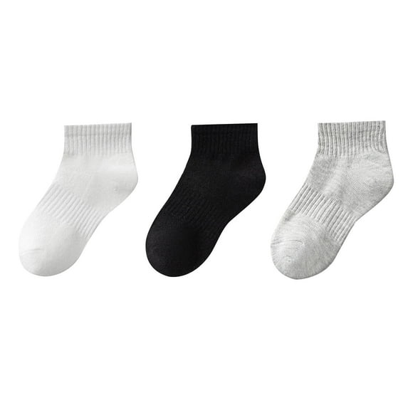 Odeerbi 3 PCS Cotton Running Socks for Toddler Boys Girls Ankle Socks Crew Socks Children's Solid Color Short Tube Socks Sports Socks