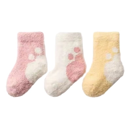 Odeerbi 3 PCS Cotton Socks for 0-3 Years Toddler Boys Girls Cute Soft Crew Socks Infant Kids Thick Warm Winter Socks
