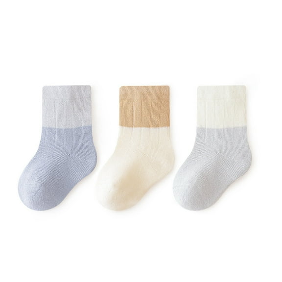 Odeerbi 3 PCS Cotton Socks for Toddler Boys Girls Cute Soft Crew Socks Children's Solid Color Socks Baby Newborn Socks