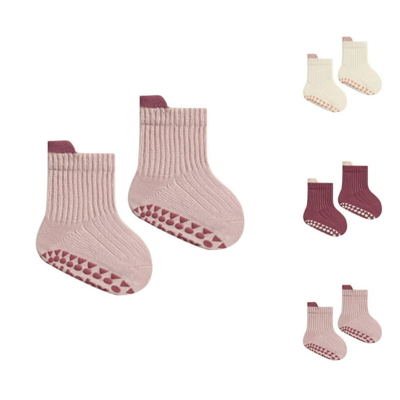 Odeerbi 3 PCS Non-Slip Cotton Socks for Baby Infant Boys Girls Prewalker Crew Walking Shoes Socks Toddler Summer Comfort Mid Tube Socks Newborn Slip Socks