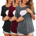 thumbnail image 1 of Odeerbi 3 Pcs Summer Maternity Tops Nursing Blouse for Women 2025 Pregnant Blouse for Breastfeeding Solid Color Round Neck Short Sleeve Tops Dark Gray, 1 of 9