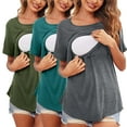 thumbnail image 1 of Odeerbi 3 Pcs Summer Maternity Tops Nursing Blouse for Women 2025 Pregnant Blouse for Breastfeeding Solid Color Round Neck Short Sleeve Tops Olive Green, 1 of 9