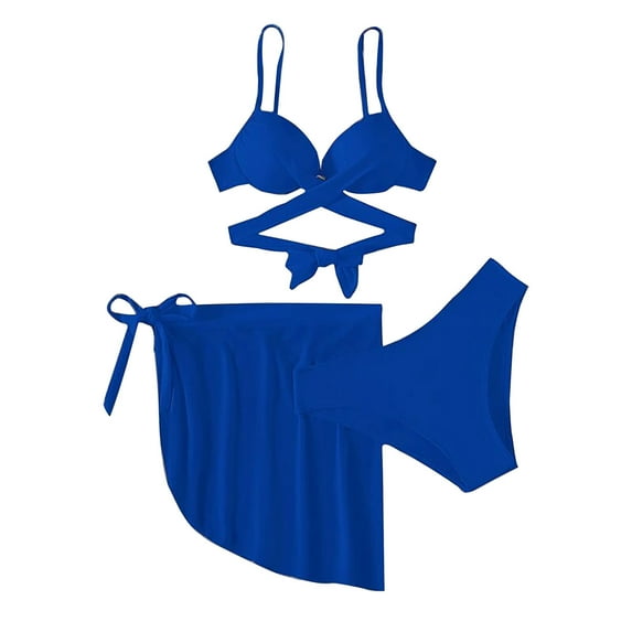 Odeerbi 3 Piece Swimsuits for Women Solid Bikini Strap Bikini Deep V Erogenous Split Swimsuit Set Swimming Suit Beige