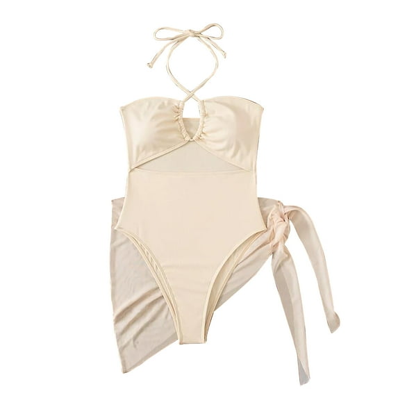 Odeerbi 3 Piece Swimsuits for Women 2025 Solid Bikini Strap Bikini Deep V Erogenous Split Swimsuit Set Swimming Suit White