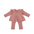 thumbnail image 1 of Odeerbi 3M-3Y Infant Girls Cotton Outfits Ruffle Long Sleeve Peplum Tops Lettuce Trim Pants Two-piece Set Solid Color Casual Loungewear Infant Girls Clothes, 1 of 7