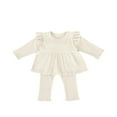 thumbnail image 1 of Odeerbi 3M-3Y Infant Girls Cotton Outfits Ruffle Long Sleeve Peplum Tops Lettuce Trim Pants Two-piece Set Solid Color Casual Loungewear Infant Girls Clothes, 1 of 7
