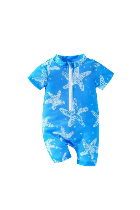 3M-3Y Toddler Boys Girls One Piece Rash Guard Swimsuit Summer Beach Hawaiian Surfing Beachwear Bathing Suit Cute Printed Short Sleeve Half Zip Swim Jumpsuit