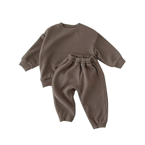 Odeerbi 3M-4Y Toddler Boys Girls Cotton Outfits Long Sleeve Sweatshirt Jogger Pants Two-piece Set Solid Color Casual Loungewear Toddler Boys Girls Clothes