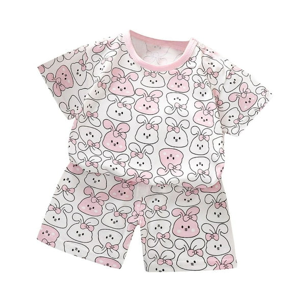 Odeerbi 3M-6Y Infant Boys Girls Summer Pajamas Cute Print Cotton Outfits Short Sleeve T-Shirt Shorts Two-piece Set Casual Loungewear Infant Boys Girls Clothes