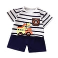 thumbnail image 1 of Odeerbi 3M-6Y Infant Boys Summer Outfits Excavator Truck Print Cotton Short Sleeve T-Shirt Shorts Two-piece Set Elastic Waist Casual Loungewear Infant Boys Clothes, 1 of 5