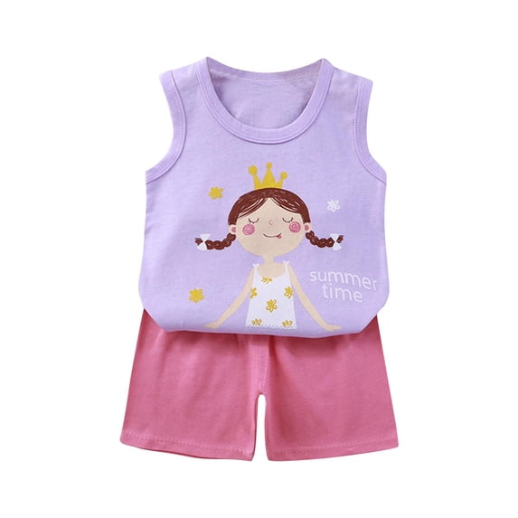 Odeerbi 3M-6Y Toddler Girls Summer Outfits Cotton Tank Tops Shorts Two-piece Set Casual Sleeveless Top Elastic Waist Shorts Set Toddler Girls Clothes