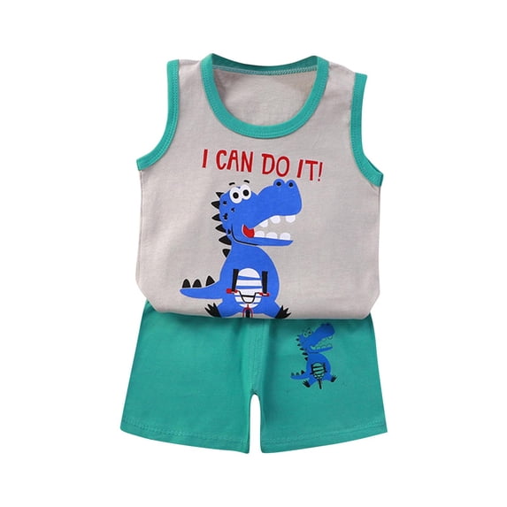 Odeerbi 3M-6Y Kids Boys Summer Outfits Dinosaur Cotton Tank Tops Shorts Two-piece Set Casual Sleeveless Top Elastic Waist Shorts Set Kids Boys Clothes