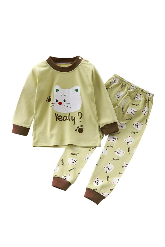 3M-6Y Toddler Boys Cotton Pajamas Fall Long Johns Long Sleeve Tops Pants Set Soft Loungewear Cute Print Sleepwear Comfortable Two-piece Pajama Set Toddler Boys Clothes